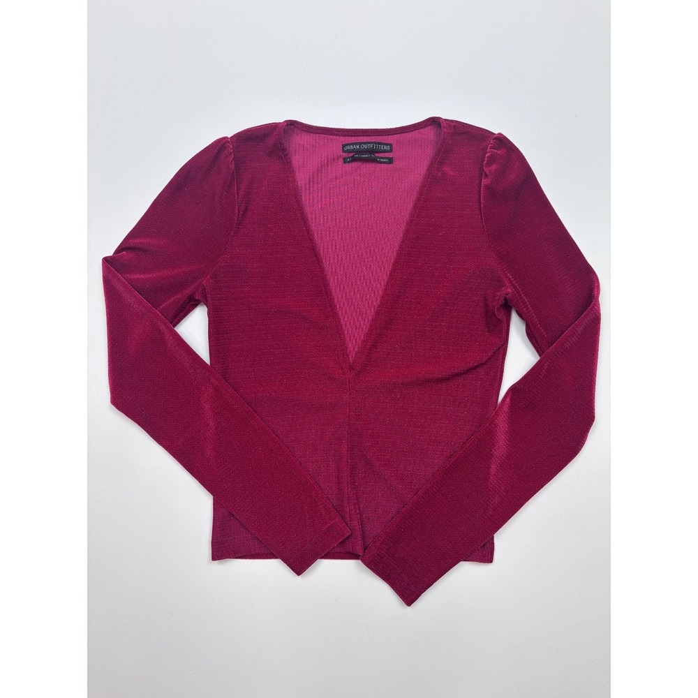 Urban Outfitters Velvet Red Metallic Deep Plunge Long Sleeve Slim Fit Top‎ Small - Picture 4 of 10